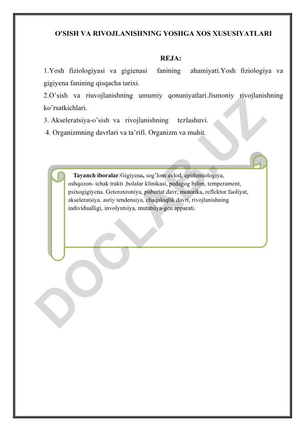 O'sish va rivojlanishning yoshga xos xususiyatlari
