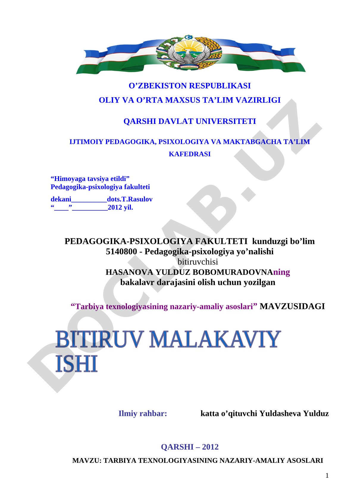 Tarbiya texnologiyasining nazariy-amaliy asoslari