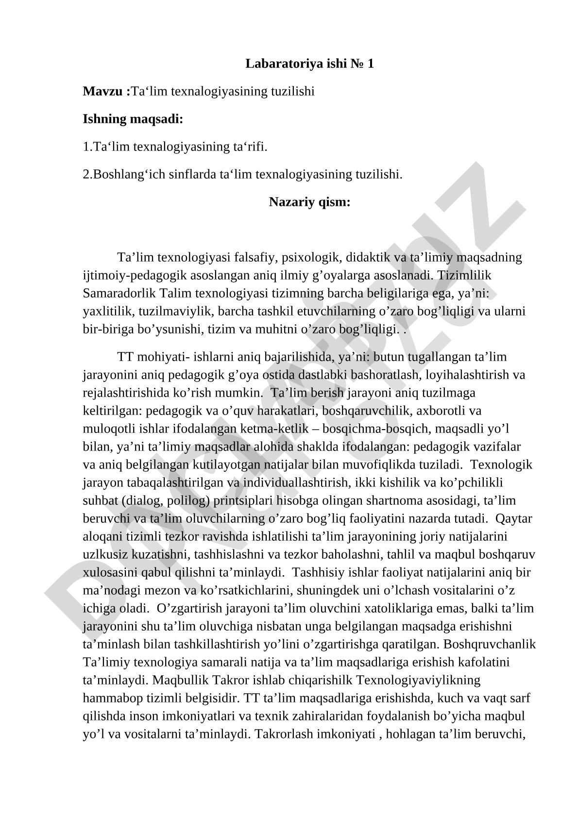 Ta'lim texnologiyasining tuzilishi