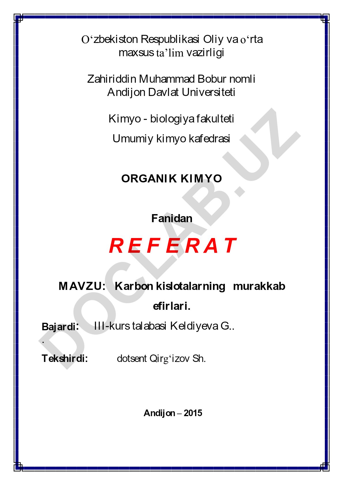 Karbon kislotalarning murakkab efirlari