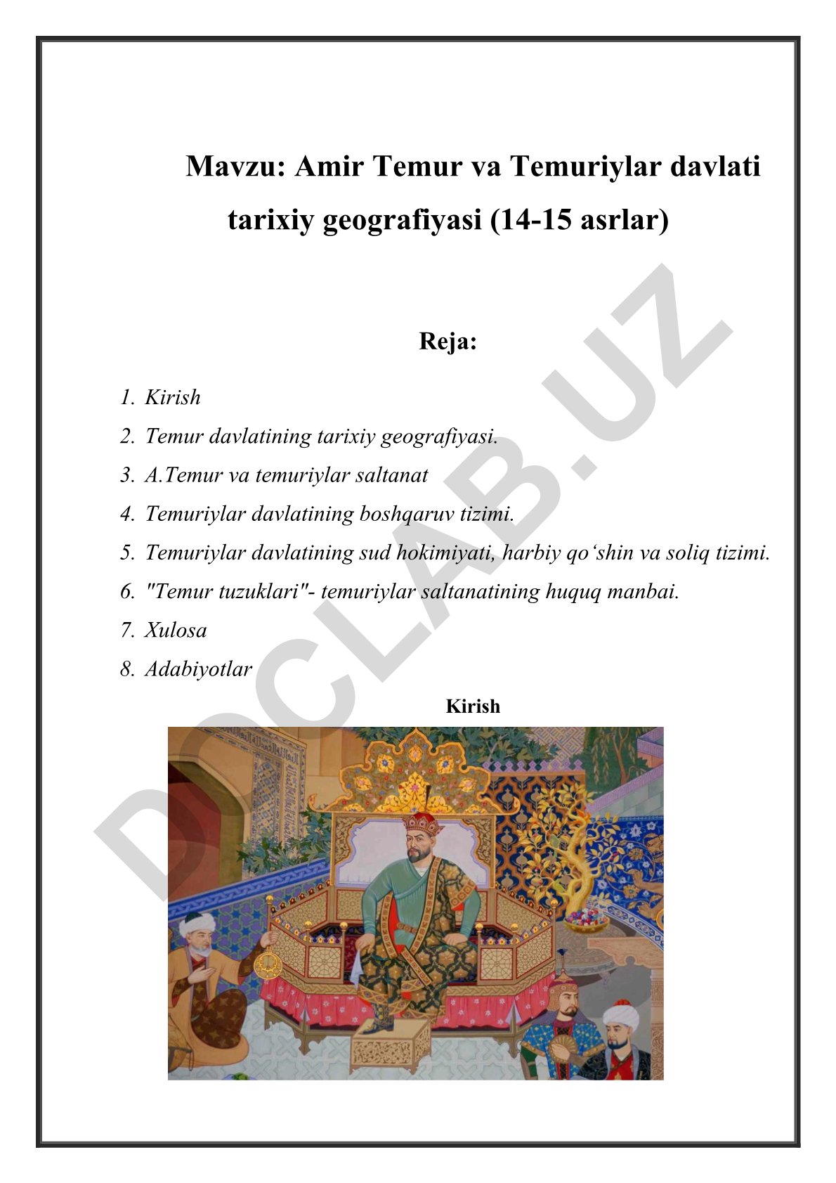 Amir Temur va Temuriylar davlati tarixiy geografiyasi (14-15 asrlar)