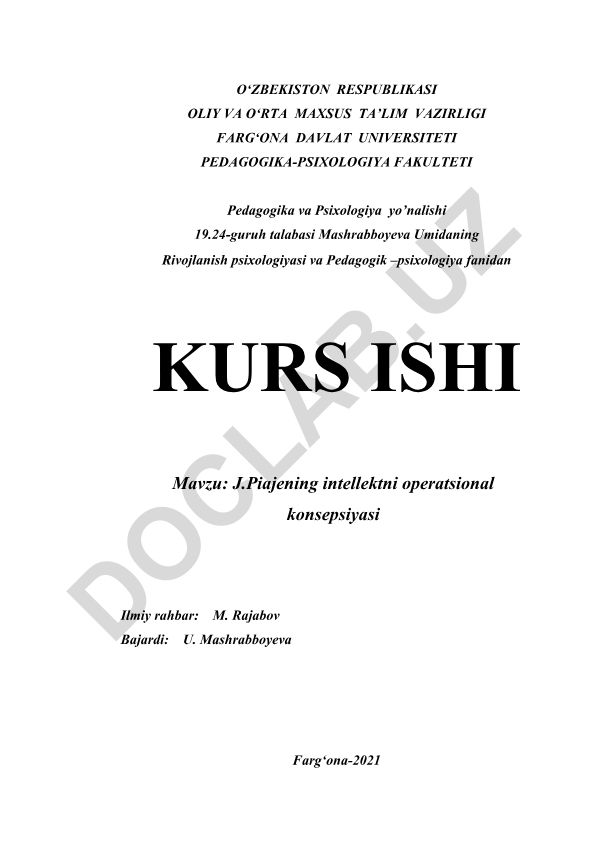 J.Piajening intellektni operatsional konsepsiyasi