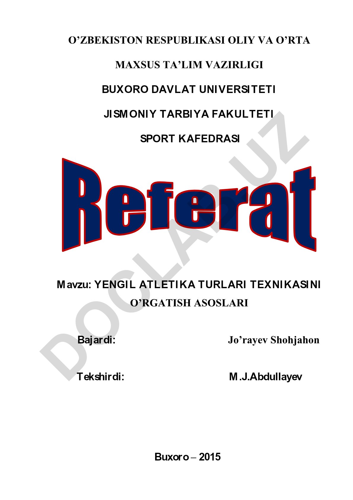 Yengil atletika turlari texnikasini o'rgatish asoslari
