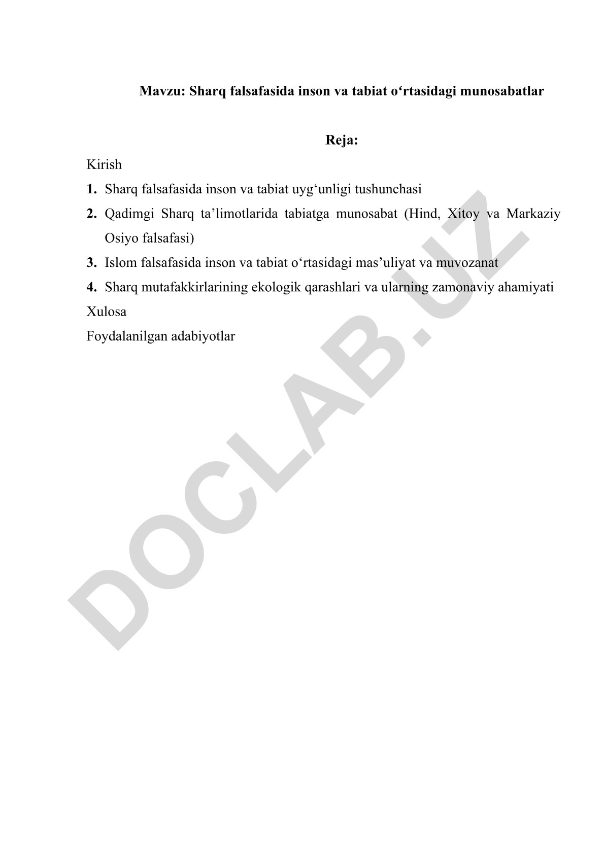 Sharq falsafasida inson va tabiat oʻrtasidagi munosabatlar