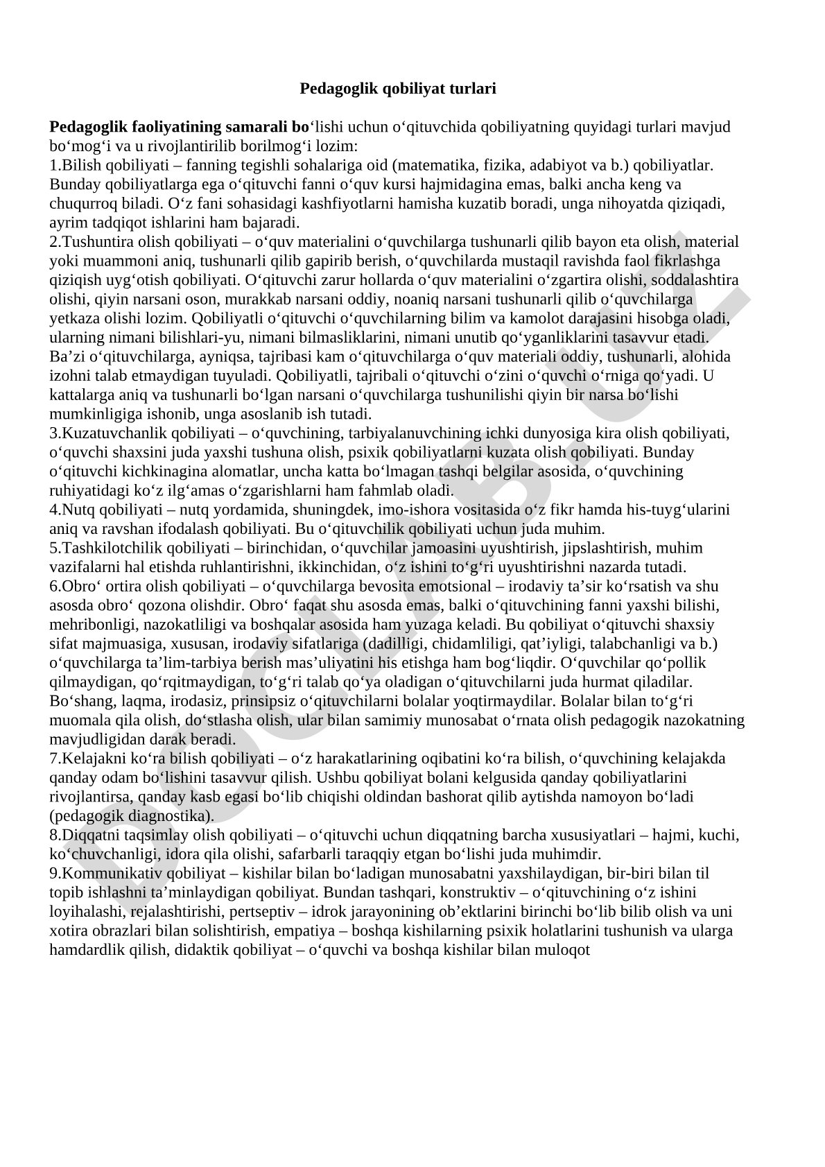 Pedagoglik qobiliyat turlari