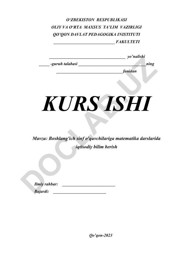 Boshlang'ich sinf o'quvchilariga matematika darslarida iqtisodiy bilim berish