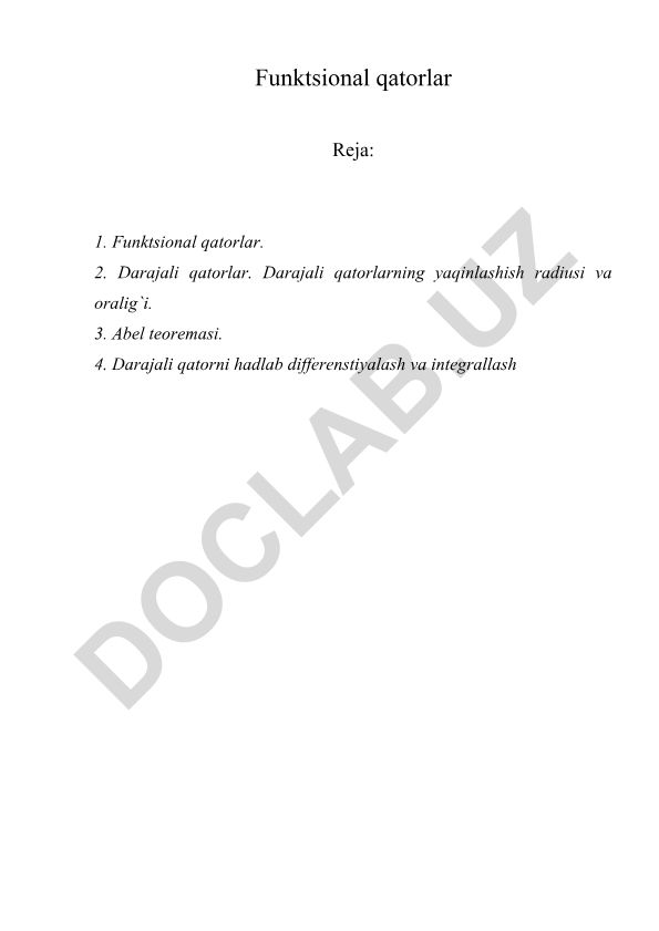 Funktsional va darajali qatorlar