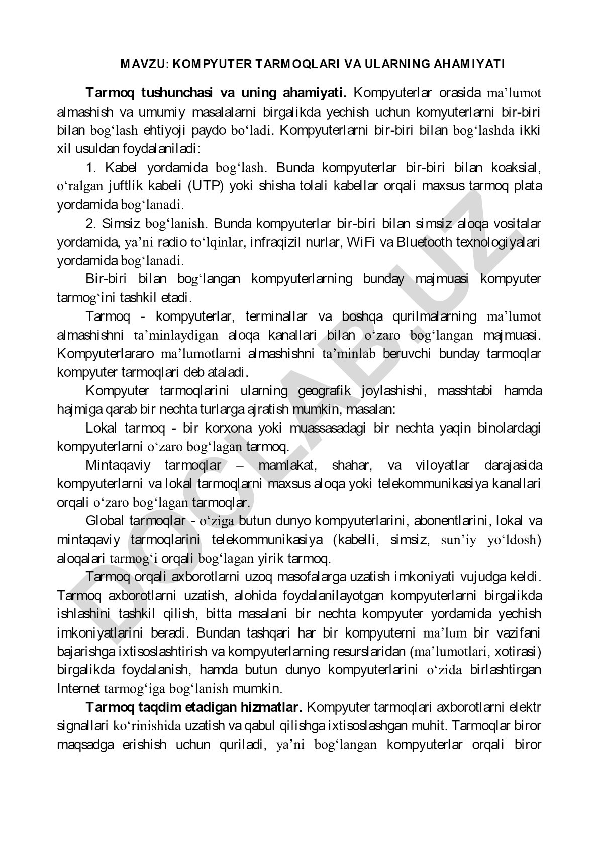 Kompyuter tarmoqlari va ularning ahamiyati