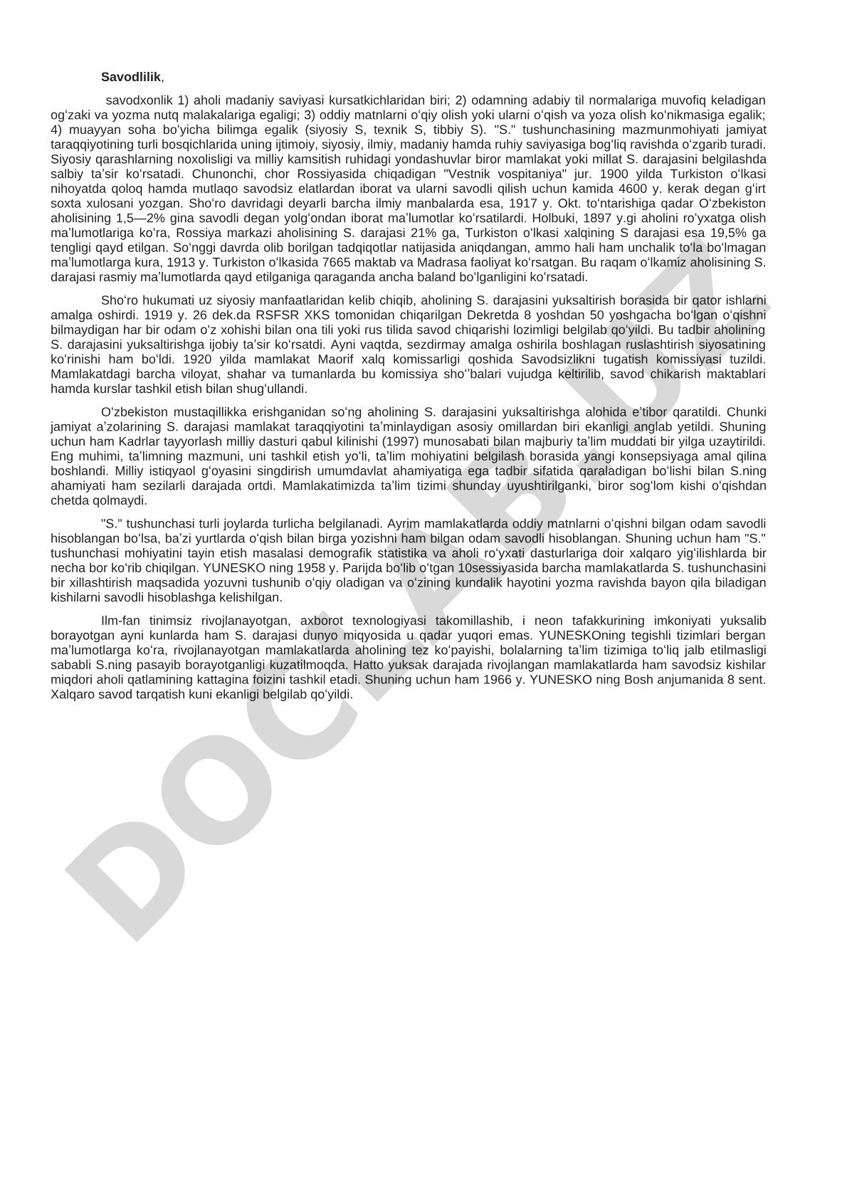 Savodlilik va savodxonlik tushunchasi