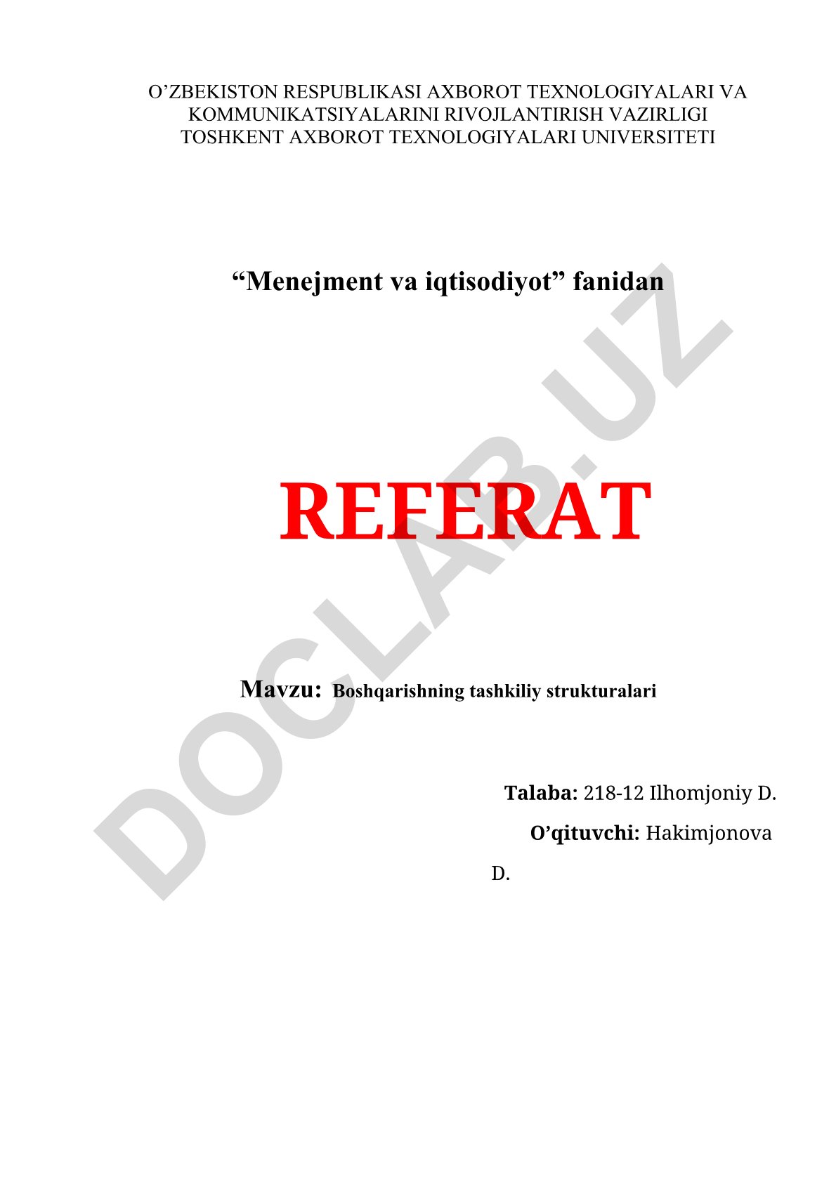 Boshqarishning tashkiliy strukturalari