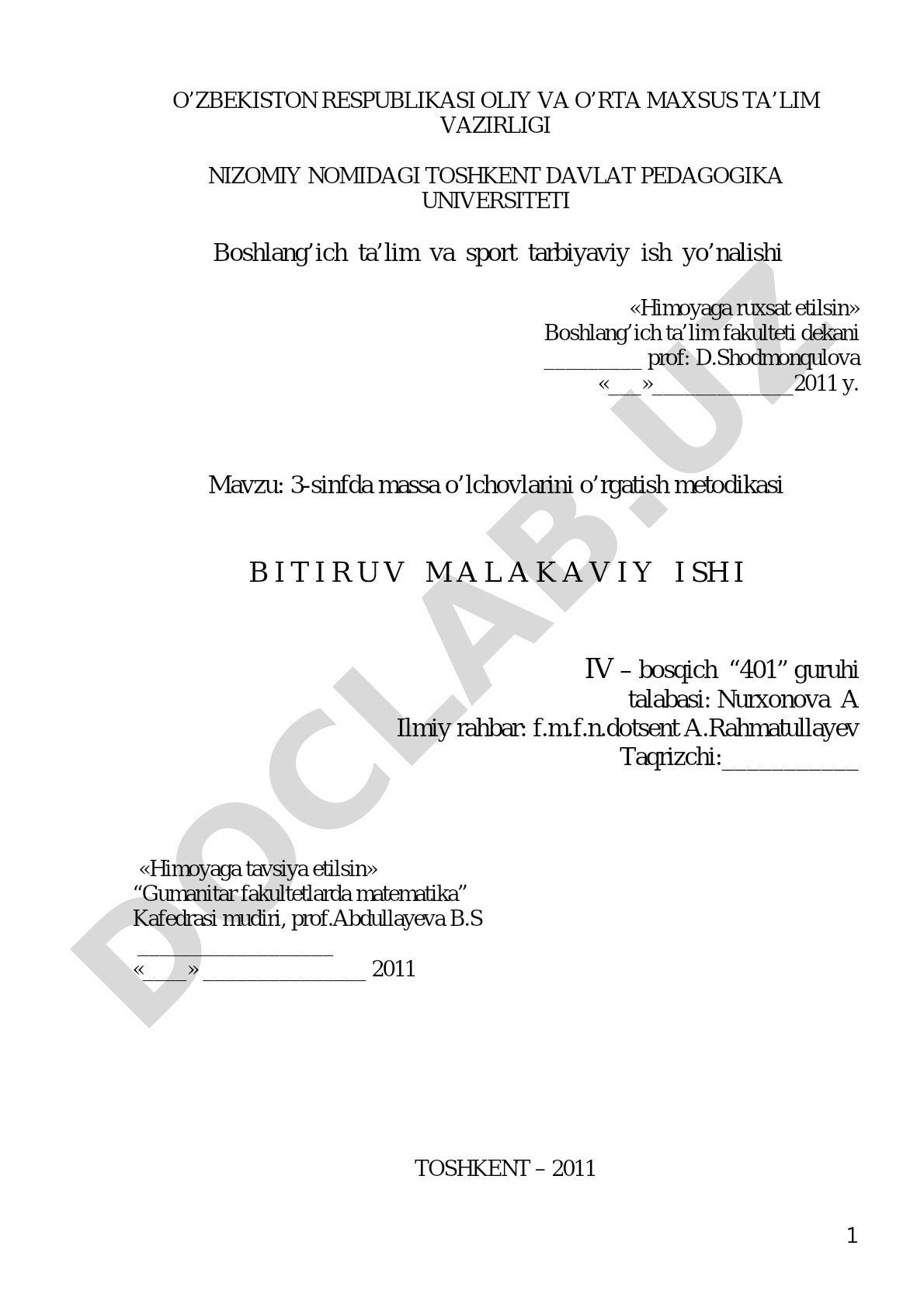 3-sinfda massa o'lchovlarini o'rgatish metodikasi