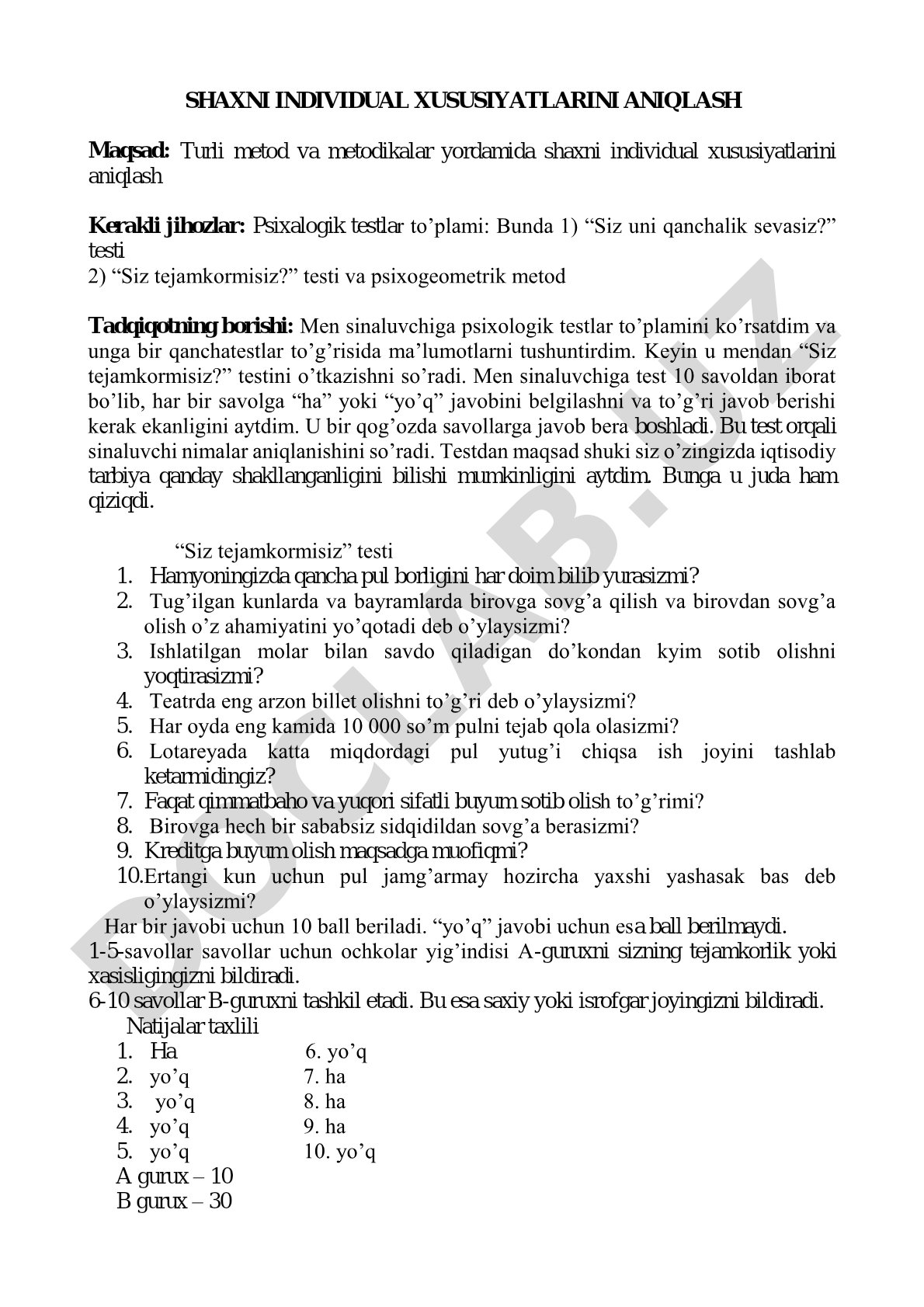 Shaxni individual xususiyatlarini aniqlash