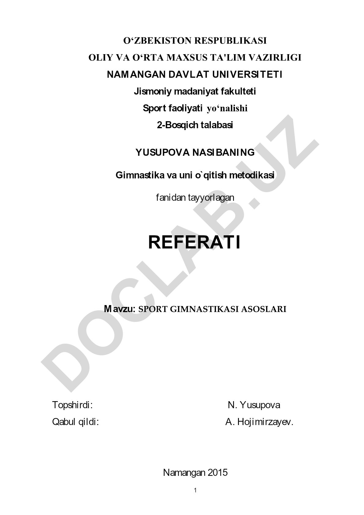 Sport gimnastikasi asoslari
