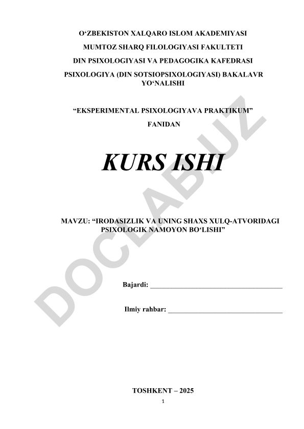 Irodasizlik va uning shaxs xulq-atvoridagi psixologik namoyon bo‘lishi
