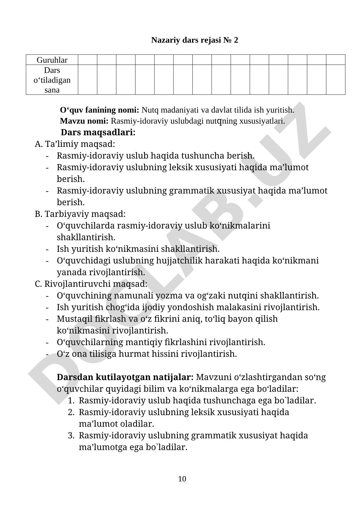 Rasmiy-idoraviy uslubdagi nutqning xususiyatlari