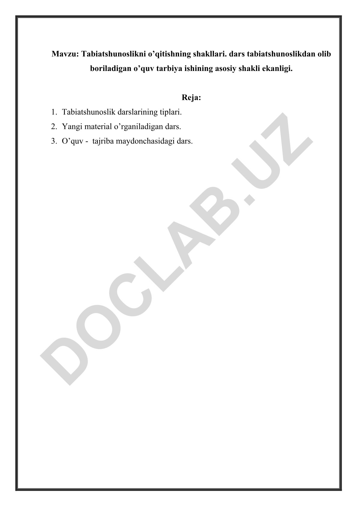 Tabiatshunoslikni o’qitishning shakllari