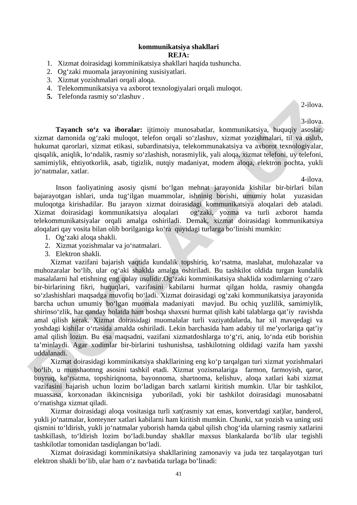Xizmat doirasidagi kommunikatsiya shakllari