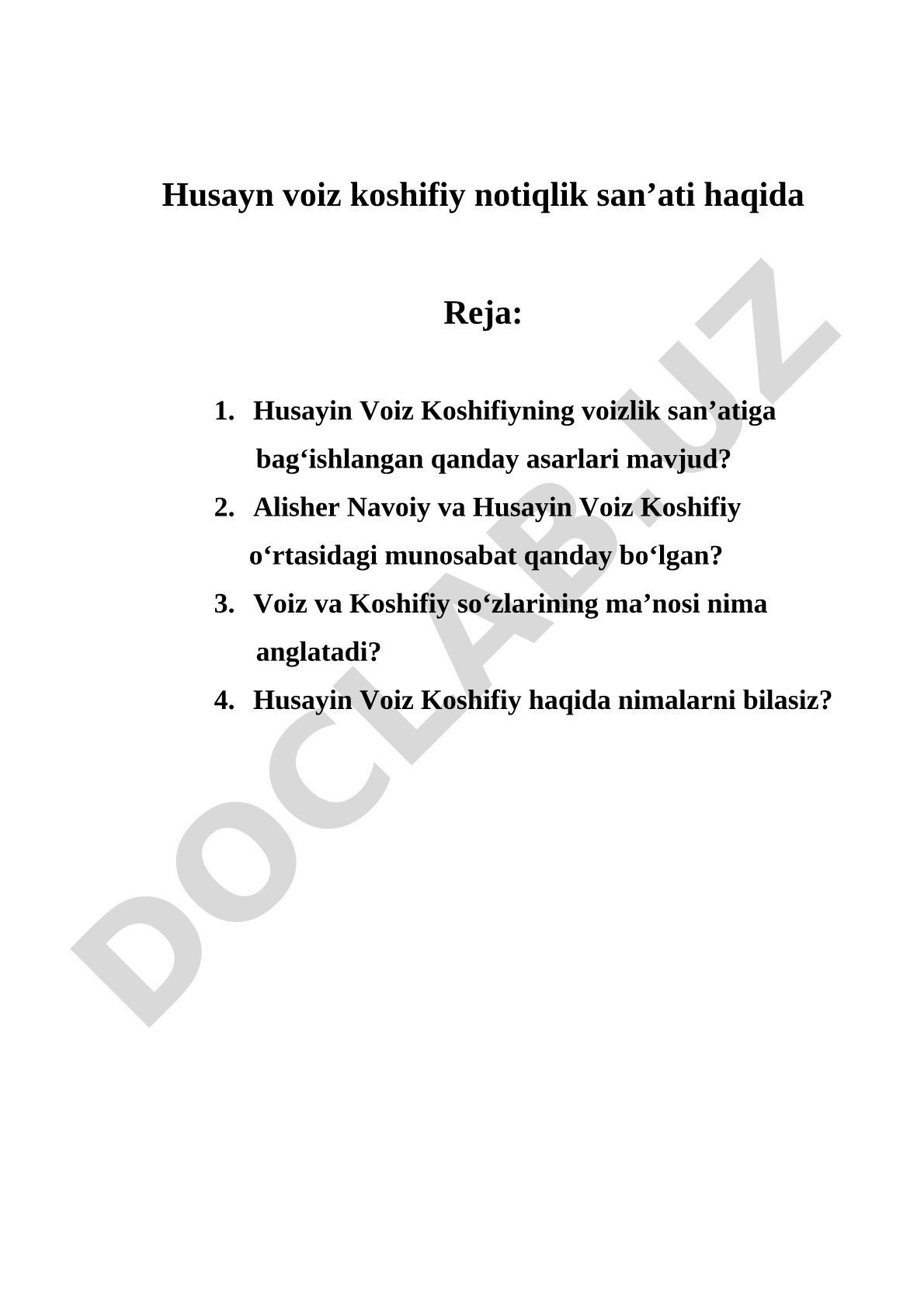Husayn Voiz Koshifiy notiqlik san'ati haqida
