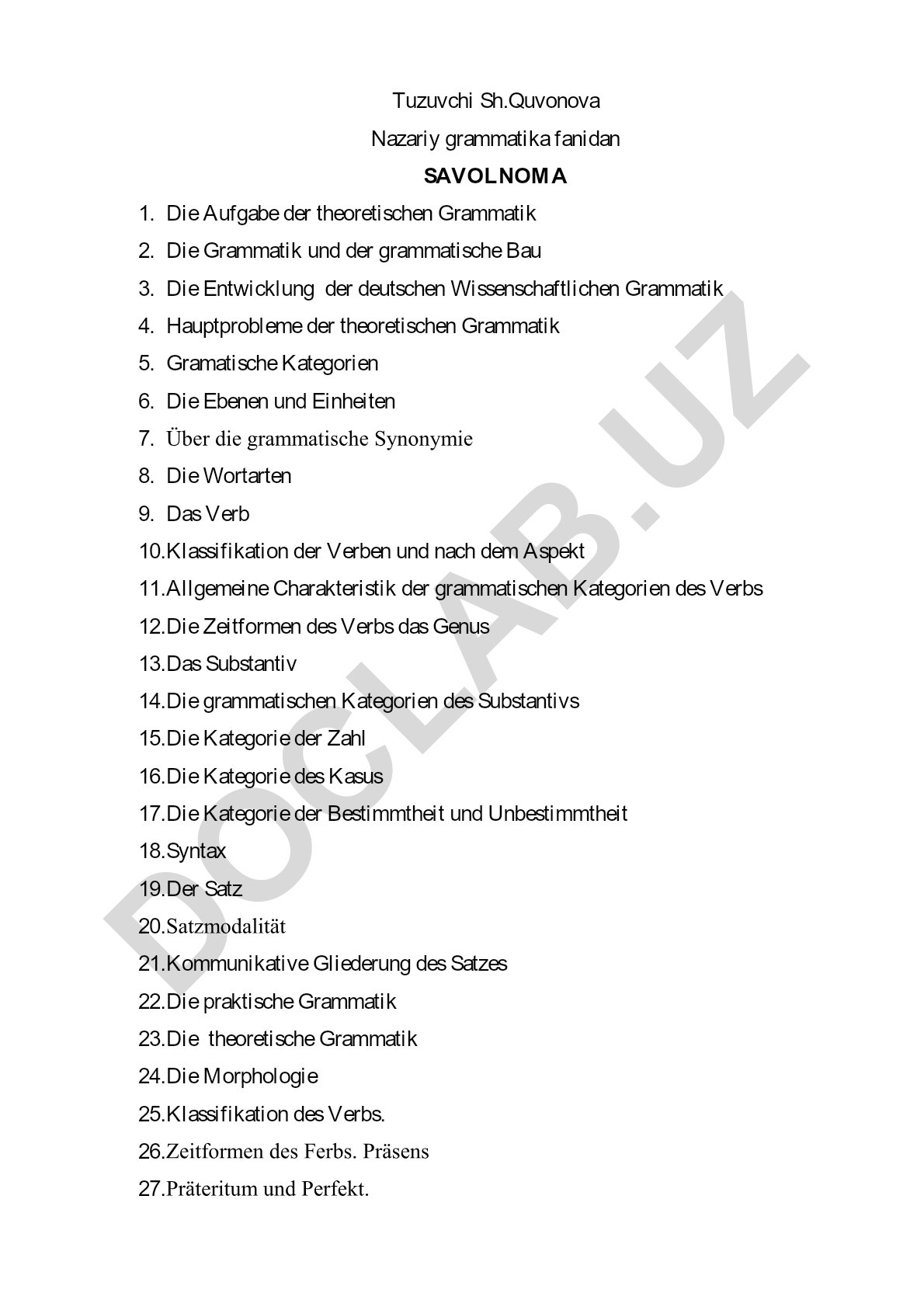 Nazariy grammatika fanidan savolnoma