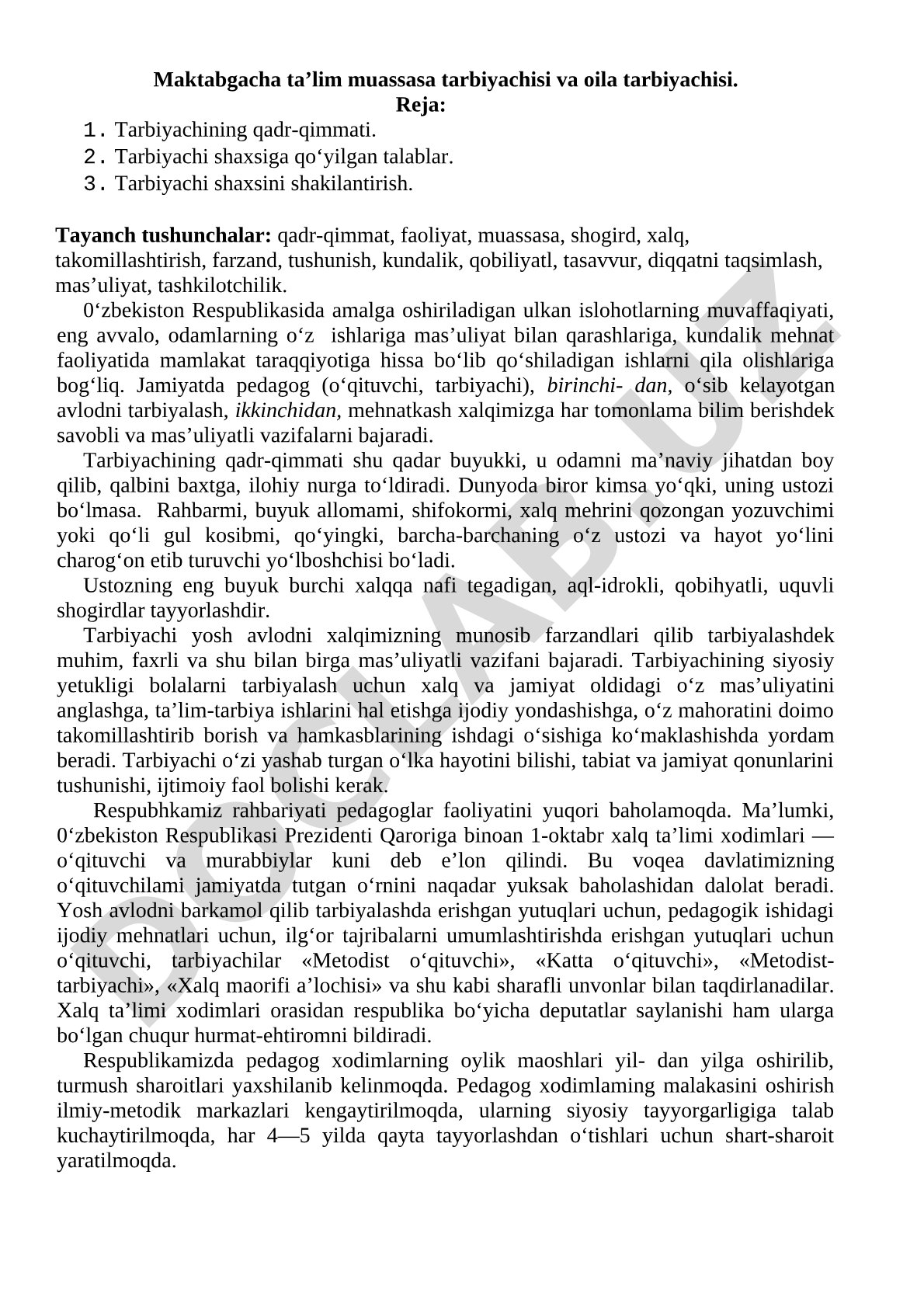 Maktabgacha ta’lim muassasa tarbiyachisi va oila tarbiyachisi