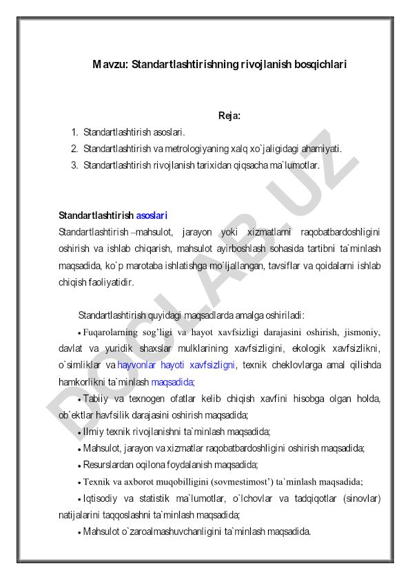 Standartlashtirishning rivojlanish bosqichlari