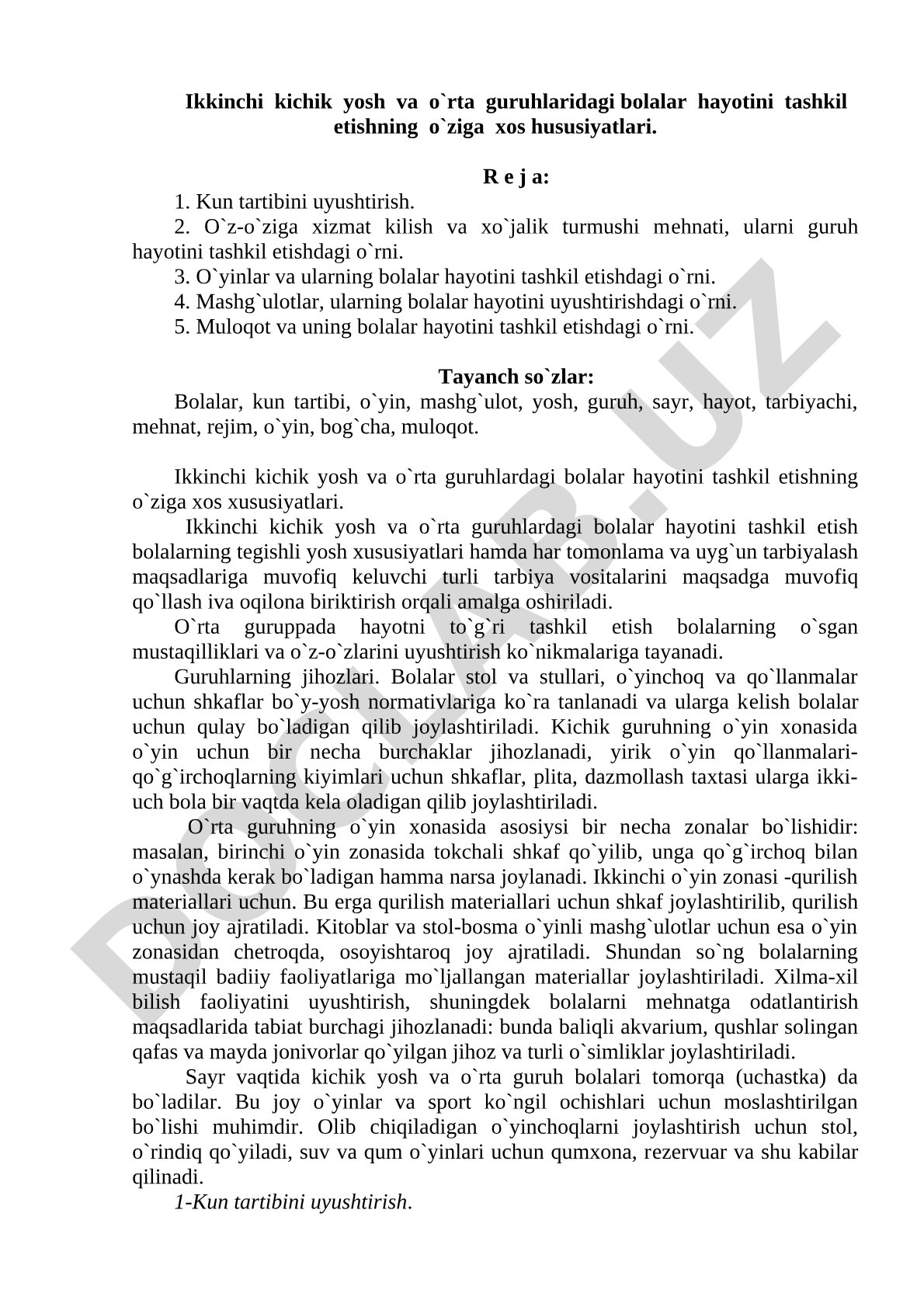 Ikkinchi kichik yosh va o'rta guruhlaridagi bolalar hayotini tashkil etishning o'ziga xos hususiyatlari