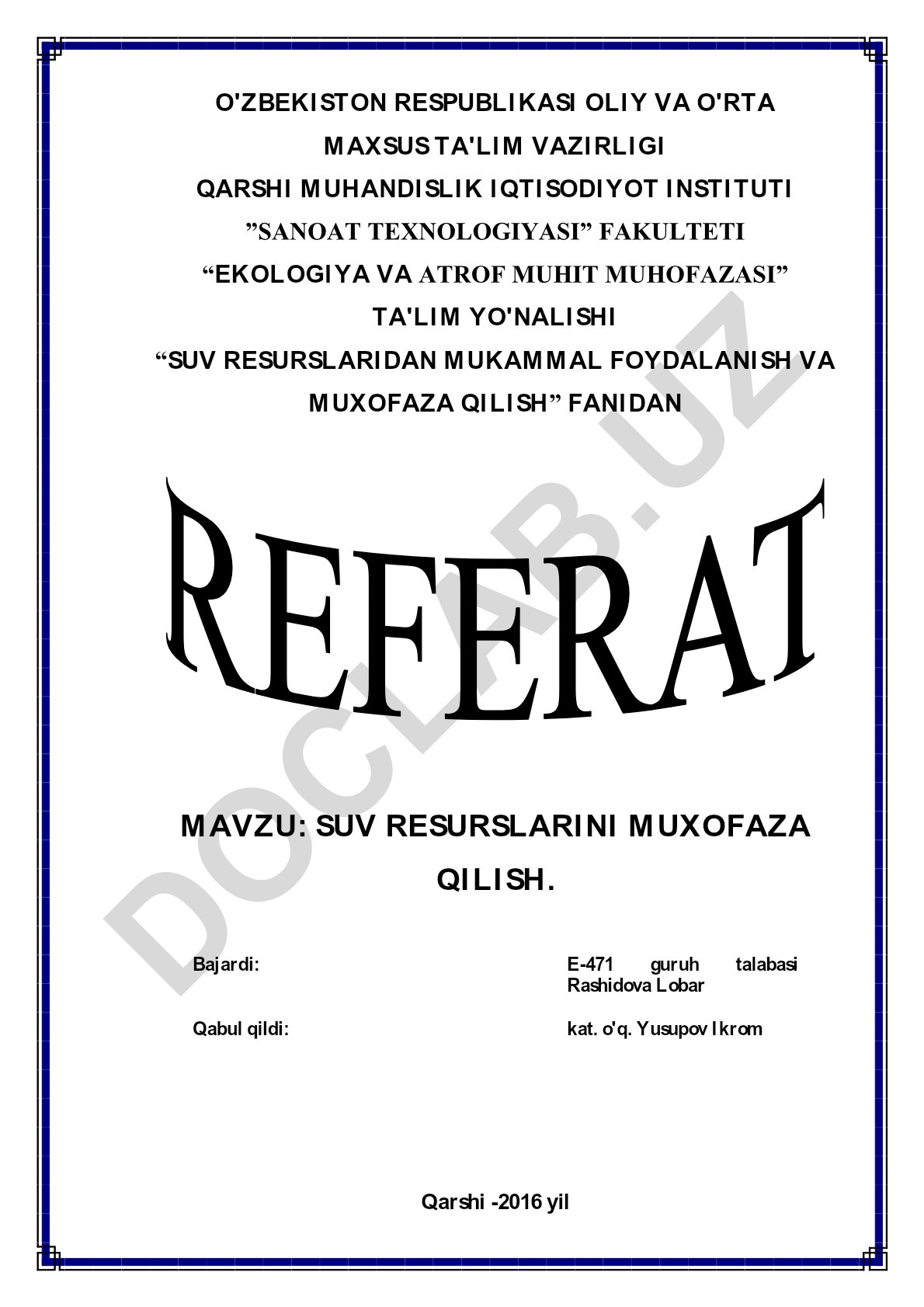Suv resurslarini muxofaza qilish