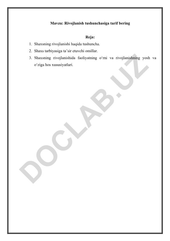 Rivojlanish tushunchasiga tarif bering