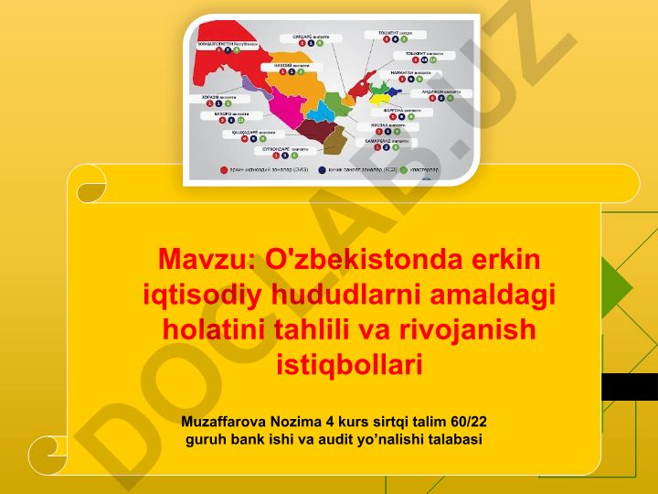 O'zbekistonda erkin iqtisodiy hududlarni amaldagi holatini tahlili va rivojanish istiqbollari