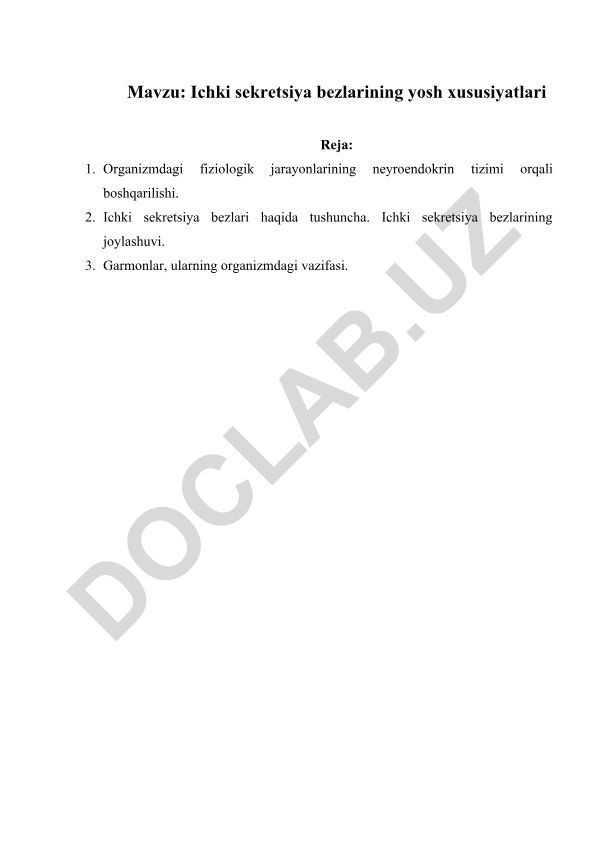 Ichki sekretsiya bezlarining yosh xususiyatlari