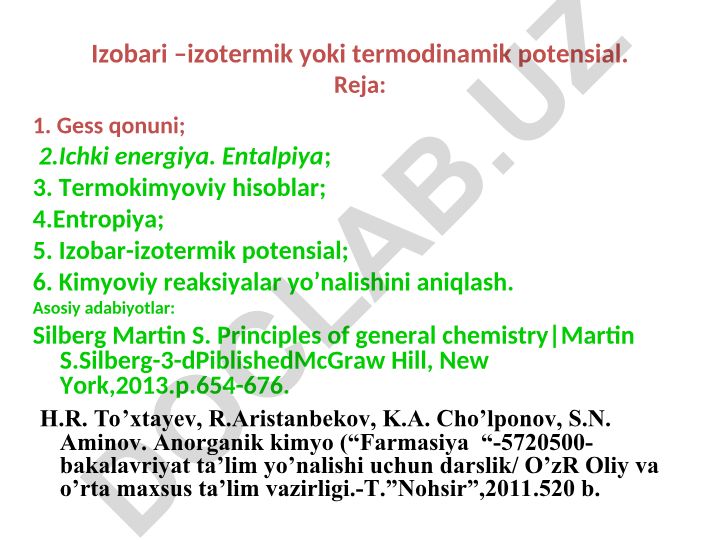 Izobari-izotermik potensial va termodinamika
