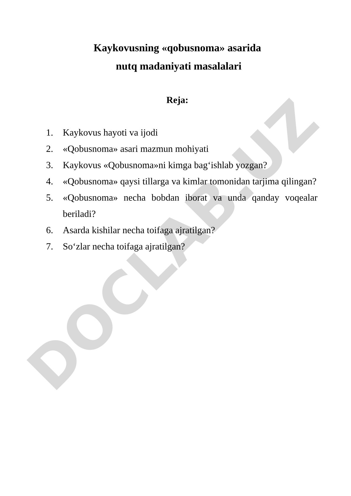 Kaykovusning «Qobusnoma» asarida nutq madaniyati masalalari