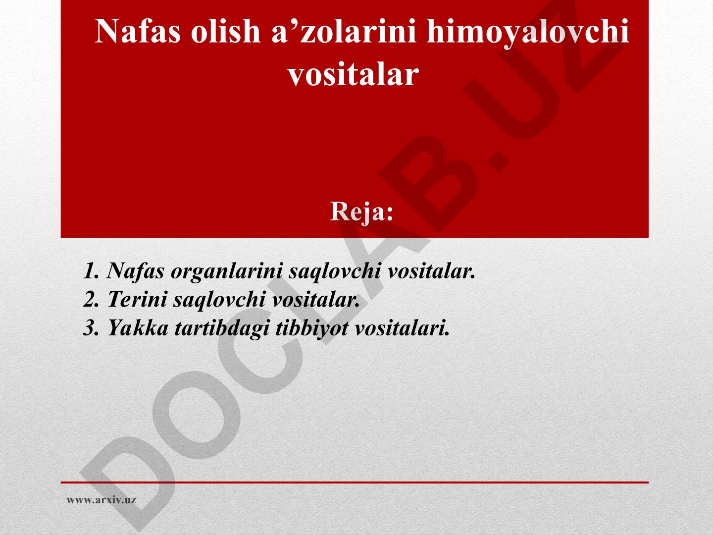 Nafas olish a'zolarini himoyalovchi vositalar