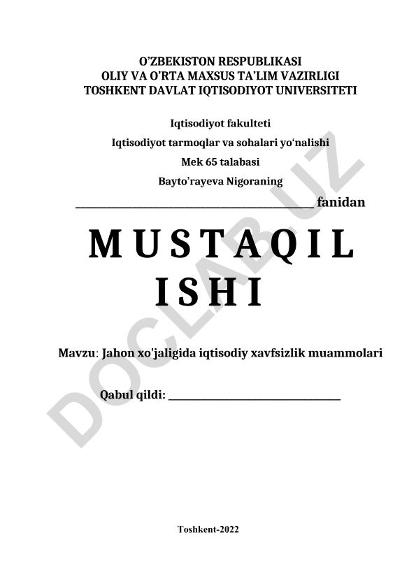 Jahon xo'jaligida iqtisodiy xavfsizlik muammolari