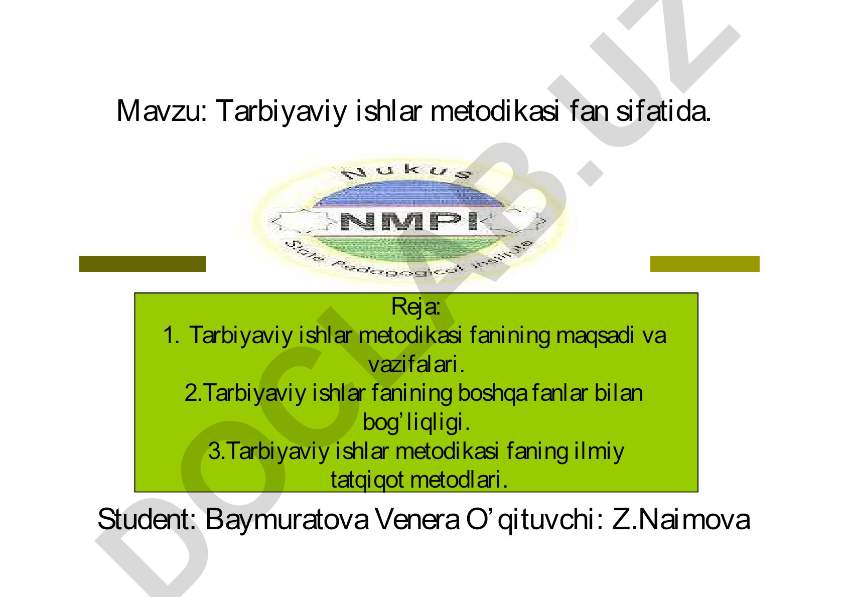 Tarbiyaviy ishlar metodikasi fan sifatida