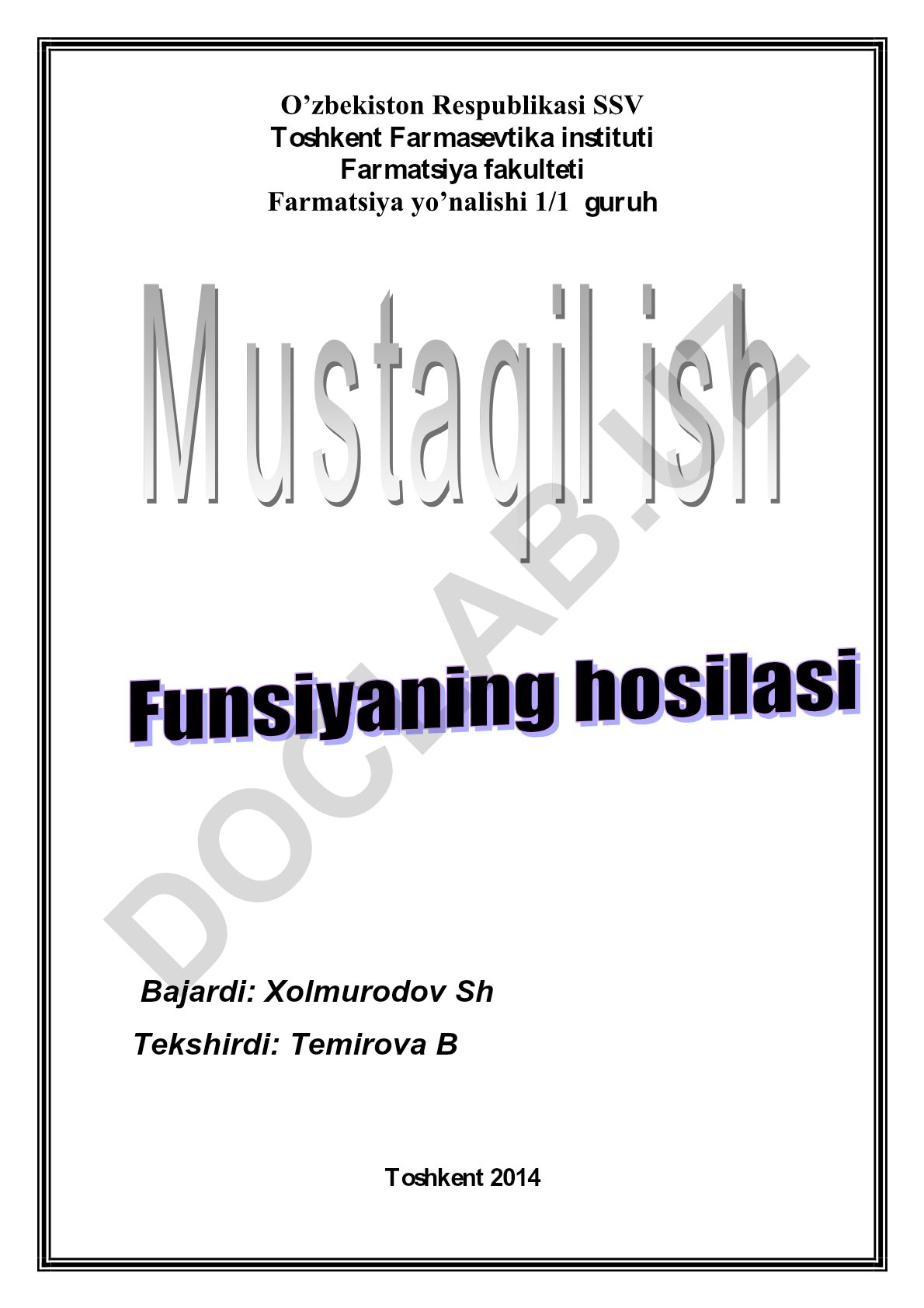 Funksiya hosilasining ta'rifi va differensiallash qoidalari