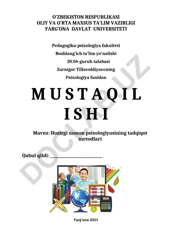 Hozirgi zamon psixologiyasining tadqiqot metodlari