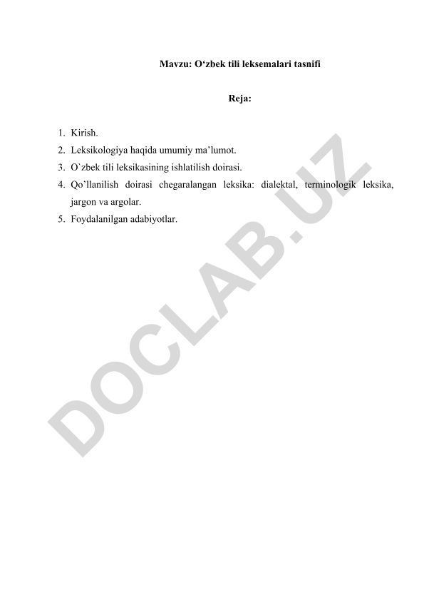Oʻzbek tili leksemalari tasnifi