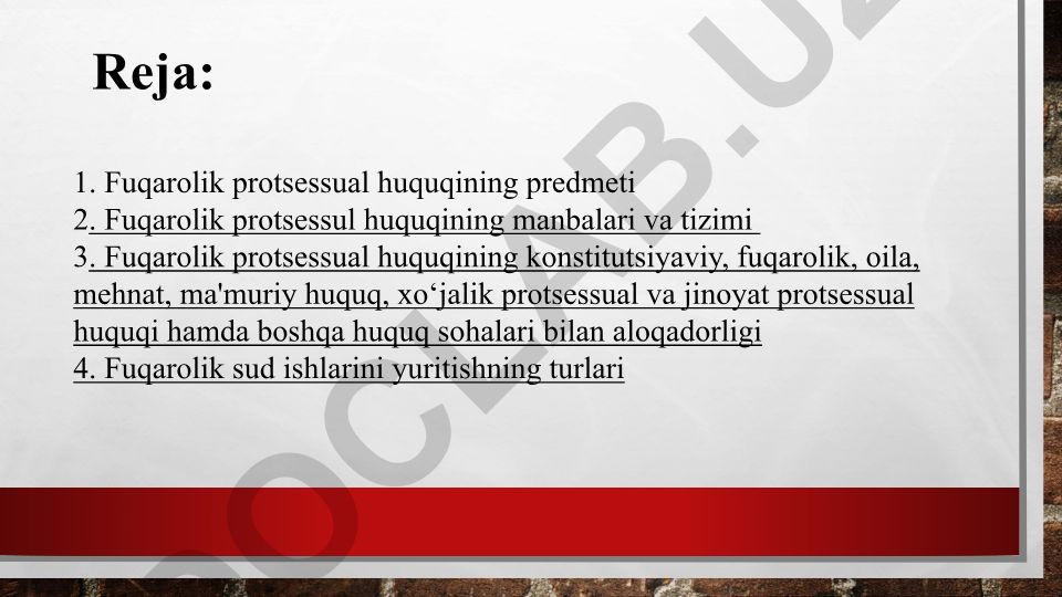 Fuqarolik protsessual huquqining predmeti, tushunchasi va tizimi
