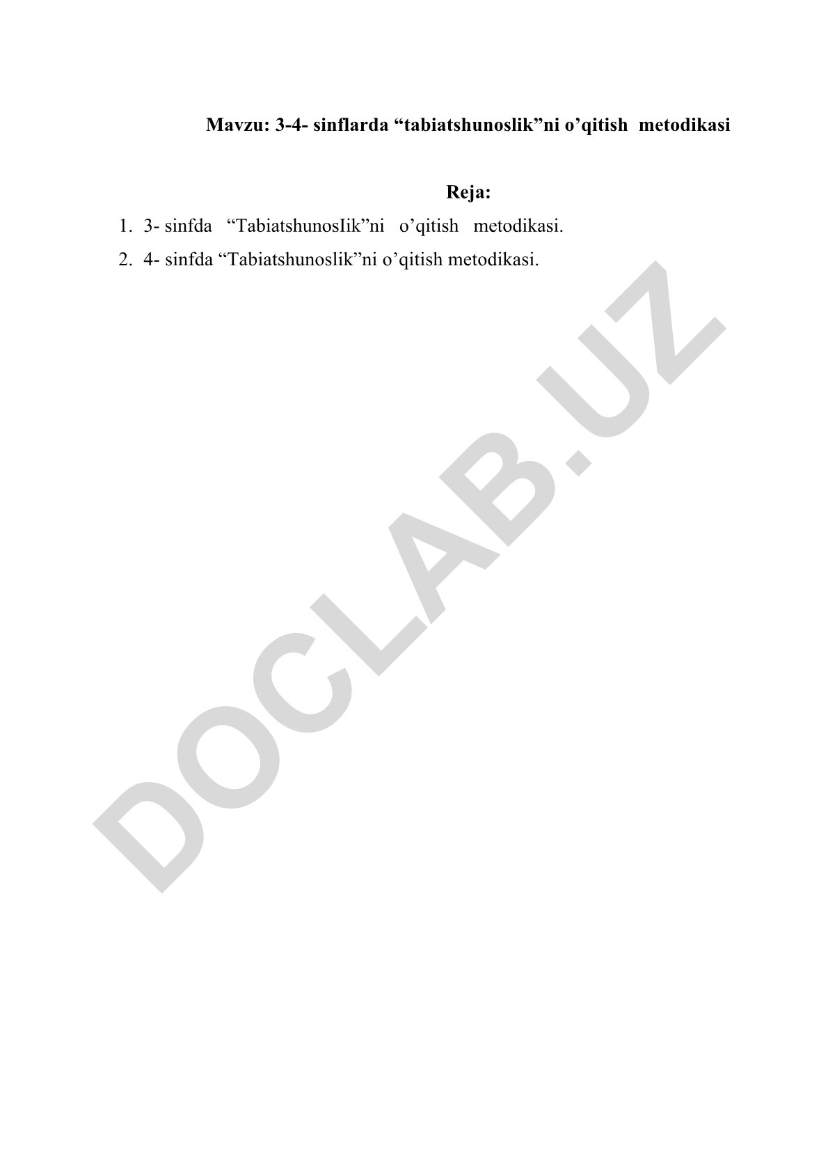 3-4- sinflarda “tabiatshunoslik”ni o’qitish metodikasi