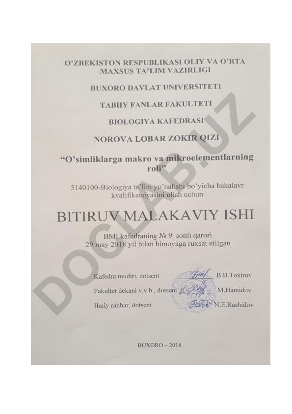 O'simliklarning mineral oziqlanishi va o'g'itlashning fiziologik asoslari