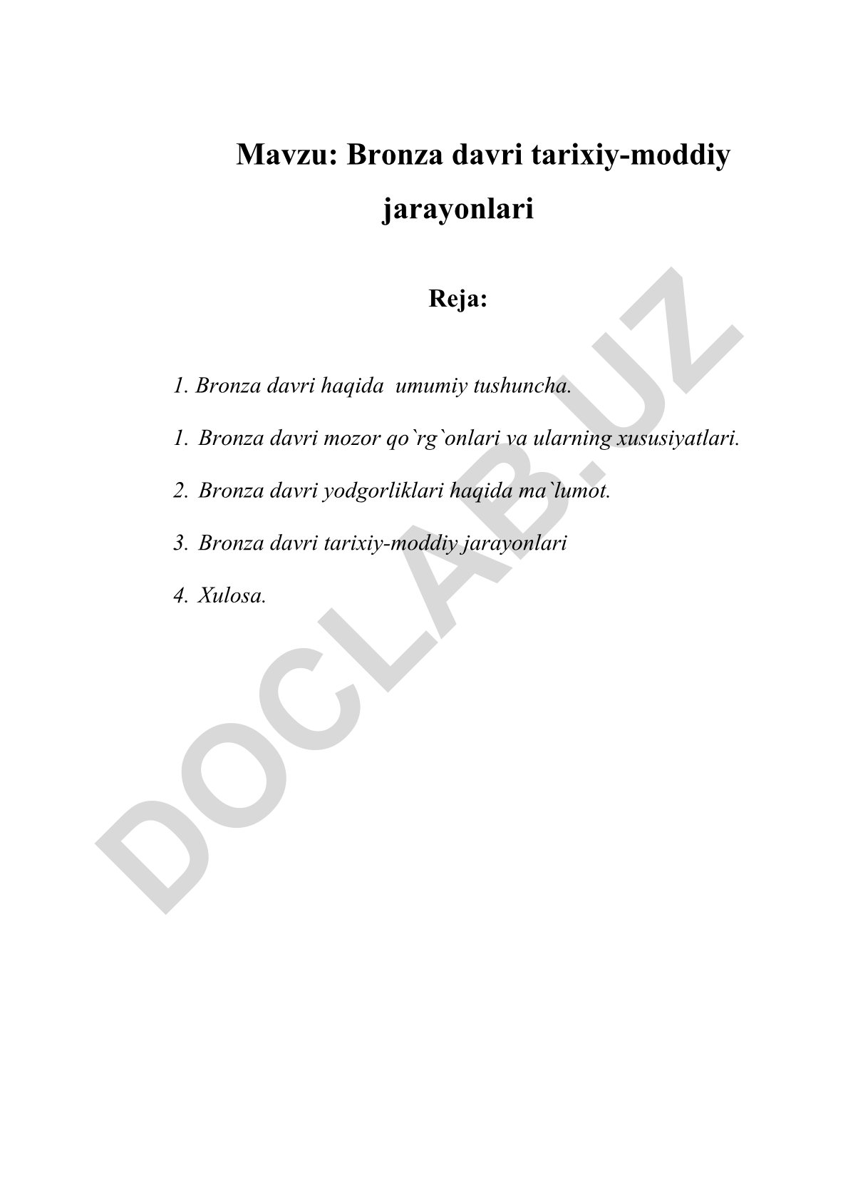 Bronza davri tarixiy-moddiy jarayonlari
