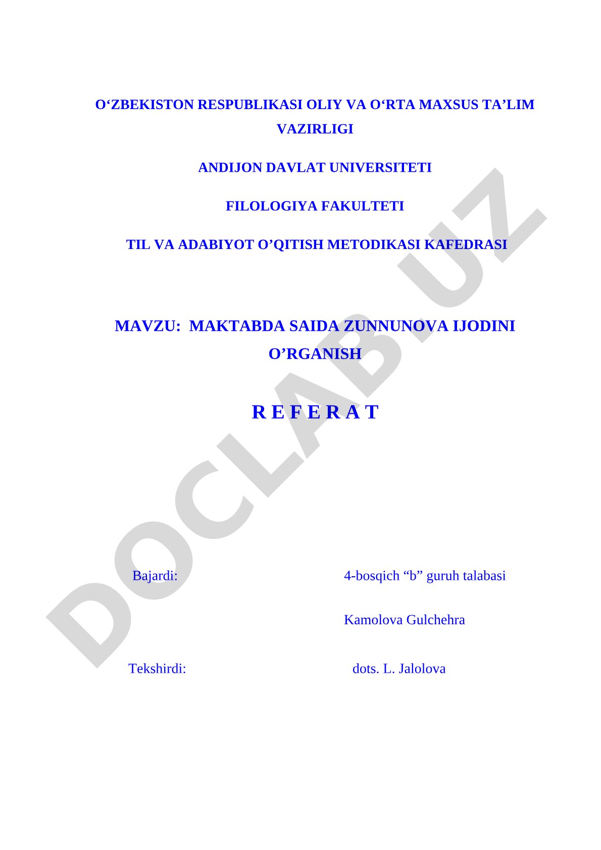 Maktabda Saida Zunnunova ijodini o‘rganish