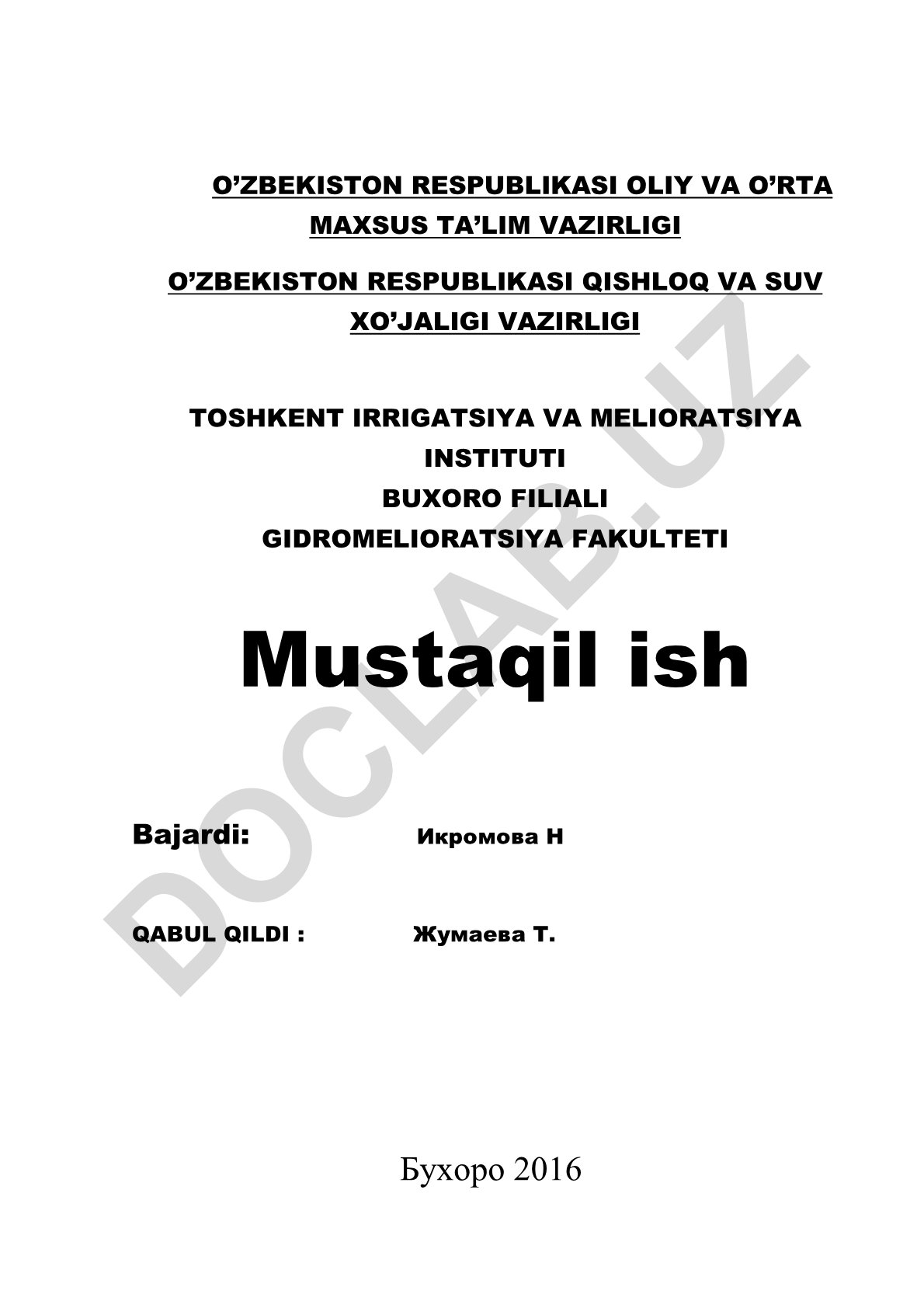 Suv omborlari haqida umumiy ma'lumotlar va tasnifi