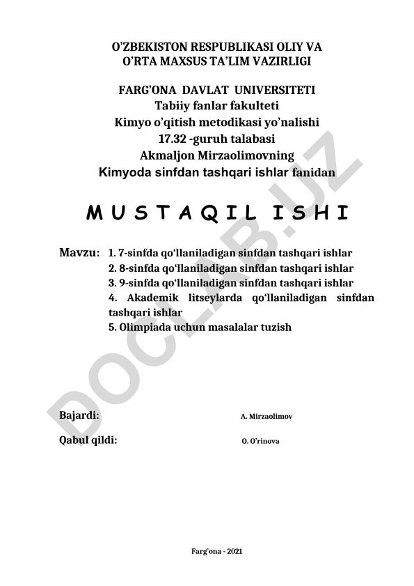 7-9-sinflarda va akademik litseylarda kimyodan sinfdan tashqari ishlar