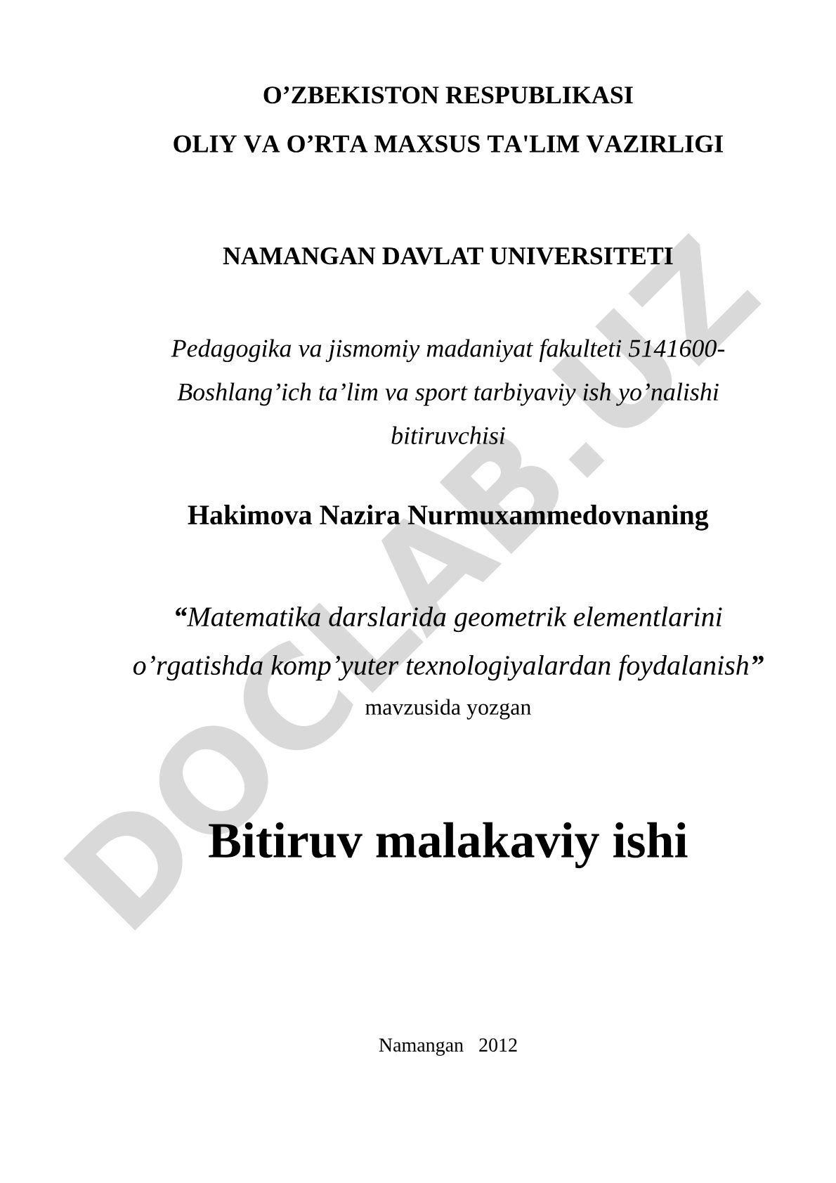 Matematika darslarida geometrik elementlarini o‘rgatishda kompyuter texnologiyalardan foydalanish