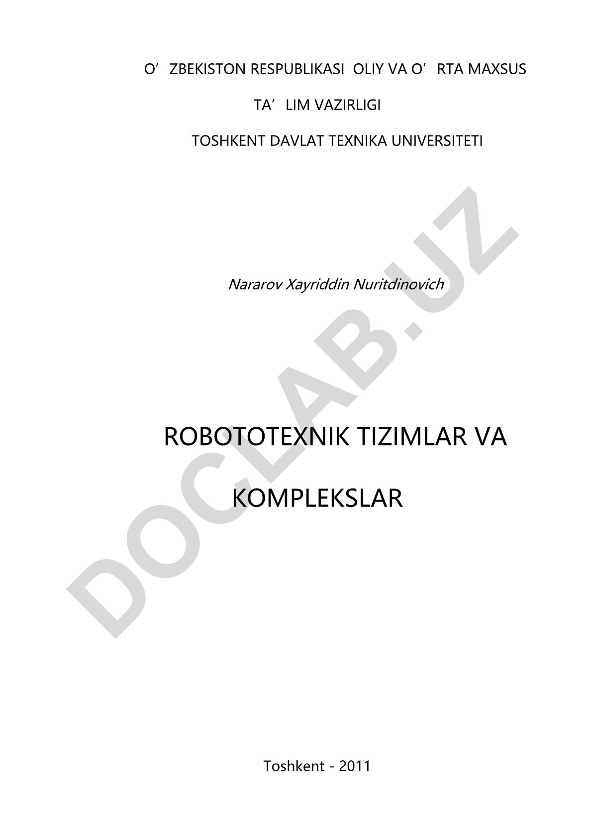 Robototexnik tizimlar va komplekslar