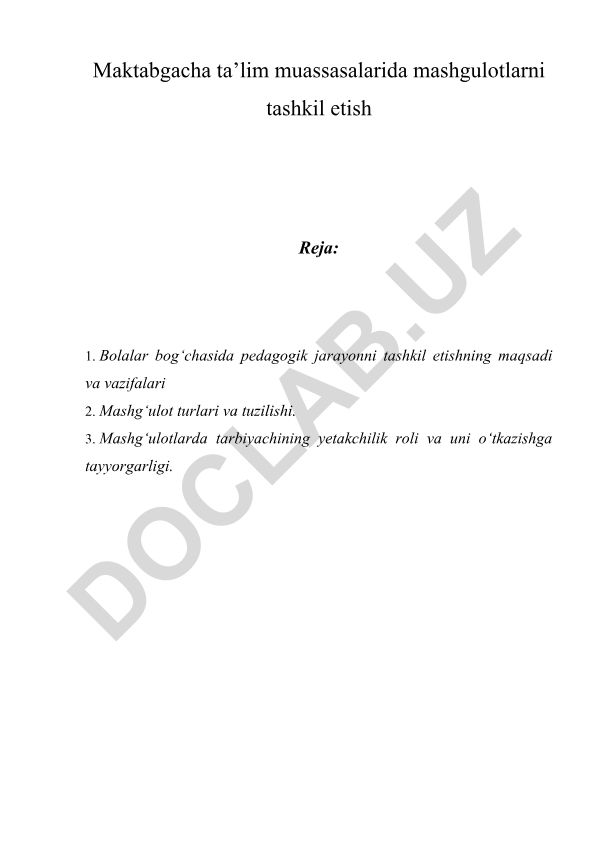 Maktabgacha ta'lim muassasalarida mashgulotlarni tashkil etish