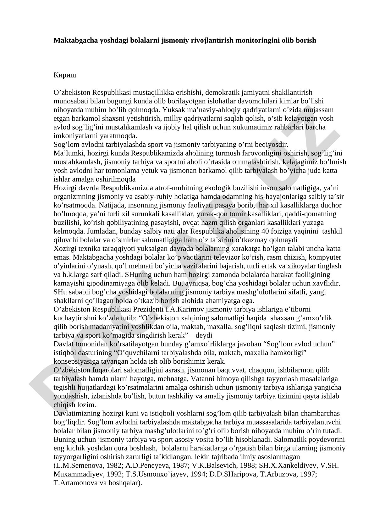 Maktabgacha yoshdagi bolalarni jismoniy rivojlantirish monitoringini olib borish