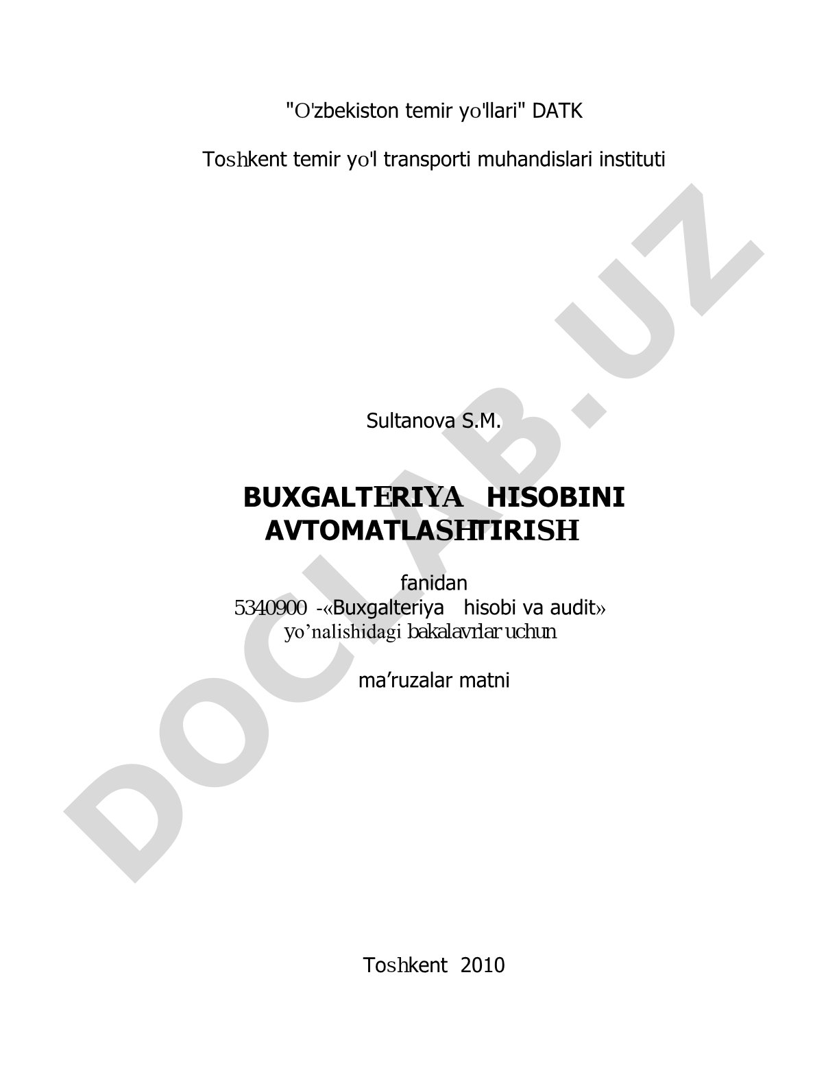 Buxgalteriya hisobini avtomatlashtirish fanidan ma'ruzalar matni